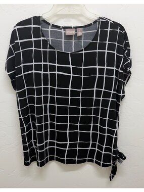Chico’s Black White Grid Print Tie‑Hem Top – Polyester Spandex Size 1